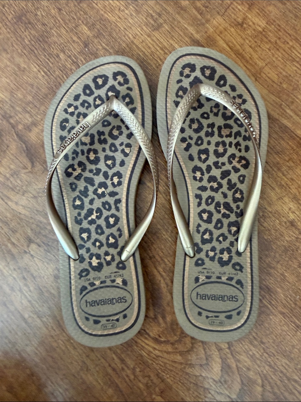 Havaianas Leopard Print Flip Flops in Gold and Brown